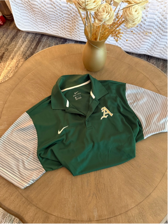 Nike Other - Men's Oakland Athletics Nike Green & White Striped Polo Shirt XXL
